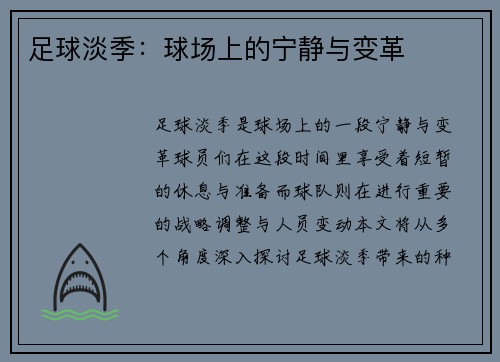 足球淡季：球场上的宁静与变革