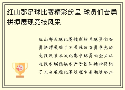 红山郡足球比赛精彩纷呈 球员们奋勇拼搏展现竞技风采