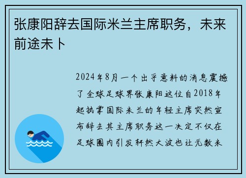 张康阳辞去国际米兰主席职务，未来前途未卜