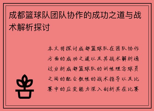 成都篮球队团队协作的成功之道与战术解析探讨